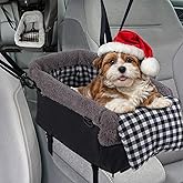 Console Small Dog Car Seat, Metal Frame Support Pet Car Seat, Soft Padded Upgraded Pet Portable Safety Booster Seat with Remo