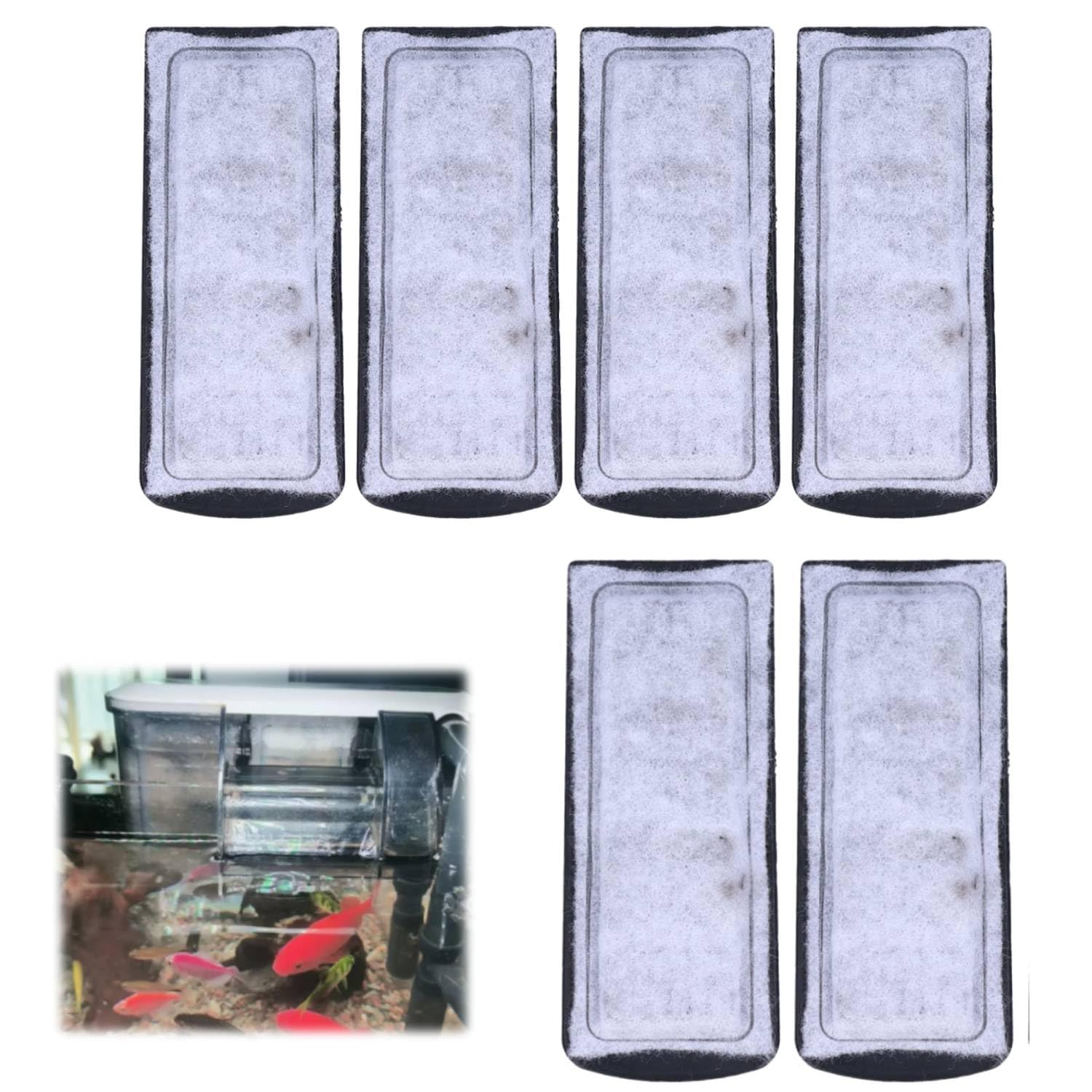 6Pcs Aquarium Filter Cotton, 135 x 55mm high density Filter cotton Aquarium Carbon Cartridge Filter Replacement Wall-Mounted Fish Tank Water Cleaning Supplies