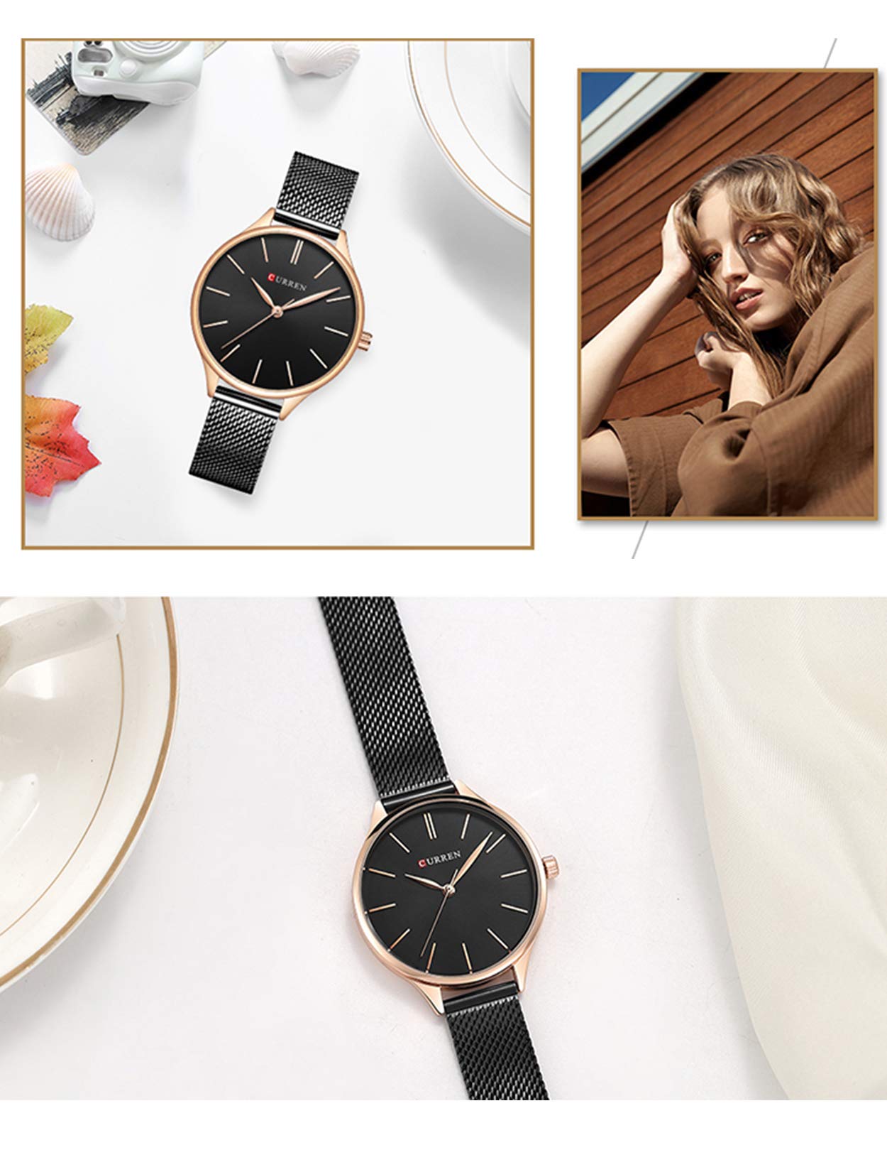 Frauen Uhr, Business Casual Wasserdicht Quarz Armbanduhr für Frau mit Schwarz Edelstahl Mesh Band