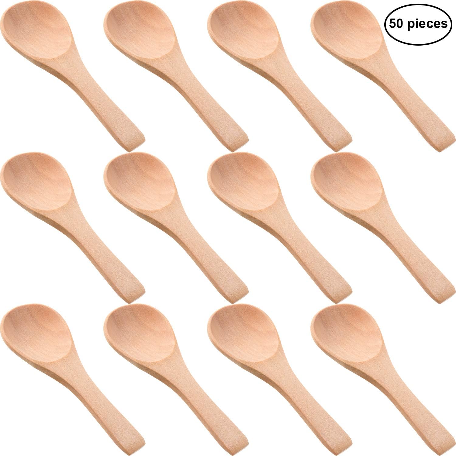 50 Pieces Small Wooden Spoons Mini Nature Spoons Wood Honey Teaspoon Cooking Condiments Spoons for Kitchen Seasoning Oil Coffee Tea Sugar (Natural Wood Color)