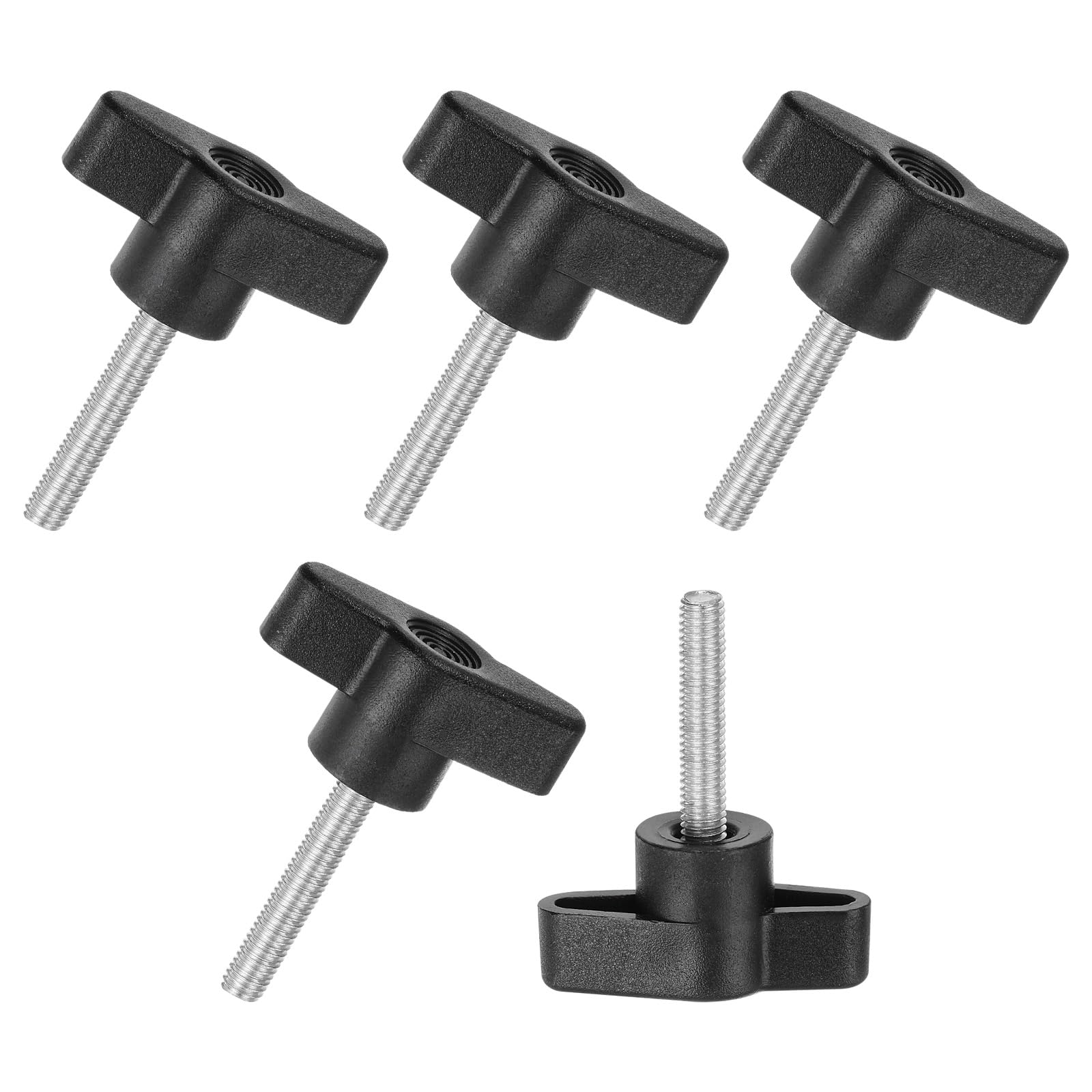 M METERXITY 5-Pack Thumb Screws, M5x30mm Tee Wing Knobs, T Shaped Handle Clamping Screw Knob for Woodworking/Machinery/Equipment, Metric Thread Thumbscrew [304 Stainless Steel, Black]