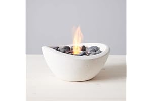 TERRA FLAME TerraFlame Wave Fire Bowl Table Top | Portable Concrete Fire Pit for Indoor and Outdoor | 1 Gel Fuel Can | Clean Burning and Smoke-Free | Protective Cork Base | StoneCast WhiteFinish