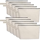 Sinzip 10 Pieces Cotton Canvas Makeup Bag with Bottom, Multi-Purpose Cosmetic Bag with Zipper Travel Toiletry Pouch, Blank DIY Craft Bag Pencil Bag (L, White) (MN-WB07)