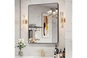 Wanzvisk Black Framed Mirrors for Bathroom,22 x 30 Inch Rounded Conner Rectangle Mirror for Wall, Matte Black Vanity Mirror with Tempered Glass,Anti-Rust,Hangs Horizontally or Vertically