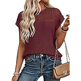 EVALESS Womens Tops Casual Summer Cap Short Sleeve Crochet Hollow Out Knit Sweater Vest Pullover T-Shirts Beach Coverup