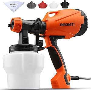 REXBETI Ultimate-750 Paint Sprayer, High Power HVLP Home Electric Spray Gun, Lightweight, Easy Spraying and Cleaning, 5-pcs Paint Strainers, 4 Nozzles(1 Nozzle has Already Been Installed on The Gun)
