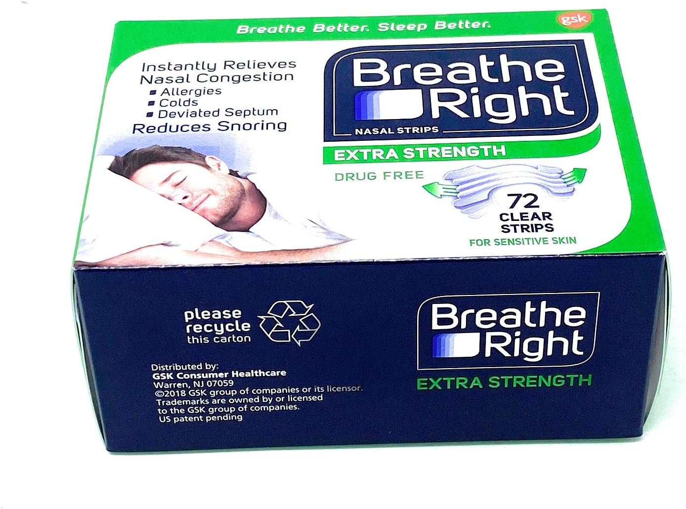 Breathe Right Nasal Strips, Extra Clear for Sensitive Skin, 72 Clear Strips: Health & Personal Care