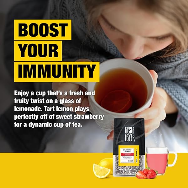 TIESTA TEA – STRAWBERRY LEMONADE, LOOSE LEAF, STRAWBERRY LEMON HERBAL TEA, PREMIUM NON-CAFFEINATED FRUIT BLEND, MAKE HOT OR ICED & BREWS UP TO 200 CUPS, 16 OUNCE RESEALABLE BULK POUCH