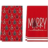Artoid Mode Red Xmas Tree Merry Christmas Kitchen Towels Dish Towels, 18x26 Inch Farmhouse Holiday Snowflake Winter Decoration Cleaning Set of 2