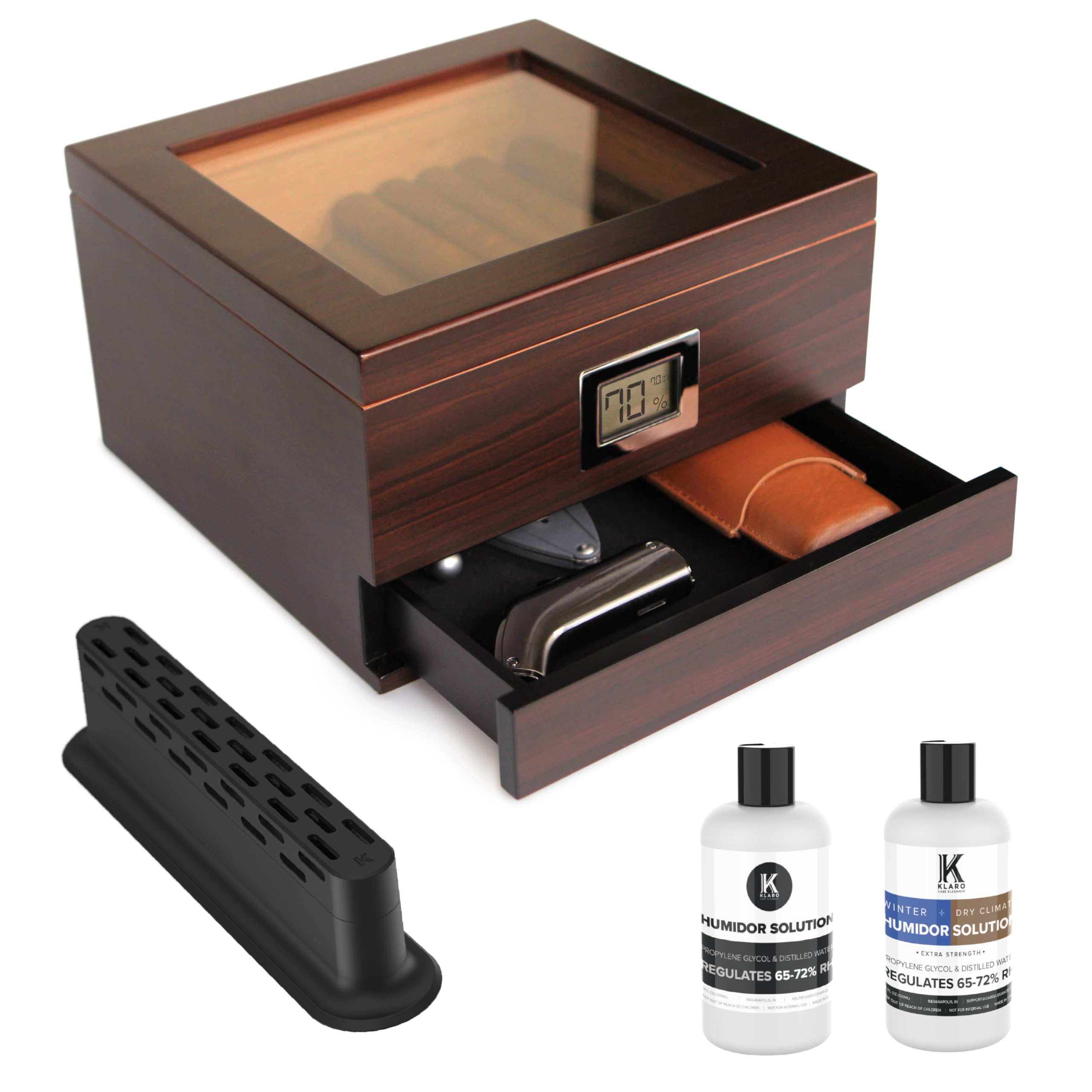 Photo 1 of CASE ELEGANCE Glass Top Humidor with Thick Cedar, Easy humidification System, Accurate Digital Hygrometer - Renzo, Brown