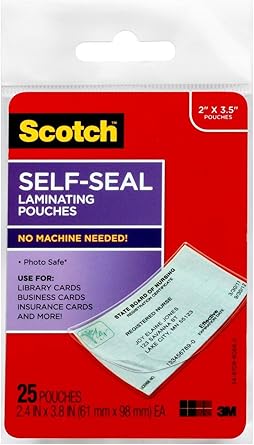 Amazon Com Scotch Ls851g Self Sealing Laminating Pouches 9 5 Mil 2 7 16 X 3 7 8 Business Card Size Pack Of 25 Laminating Supplies Office Products