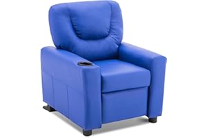 MCombo Kids Recliner Chair with Cup Holders for Boys and Girls Room,Armrest Sofa Couch with Cup Holder for Toddlers,Faux Leather 7240 (Navy Blue)
