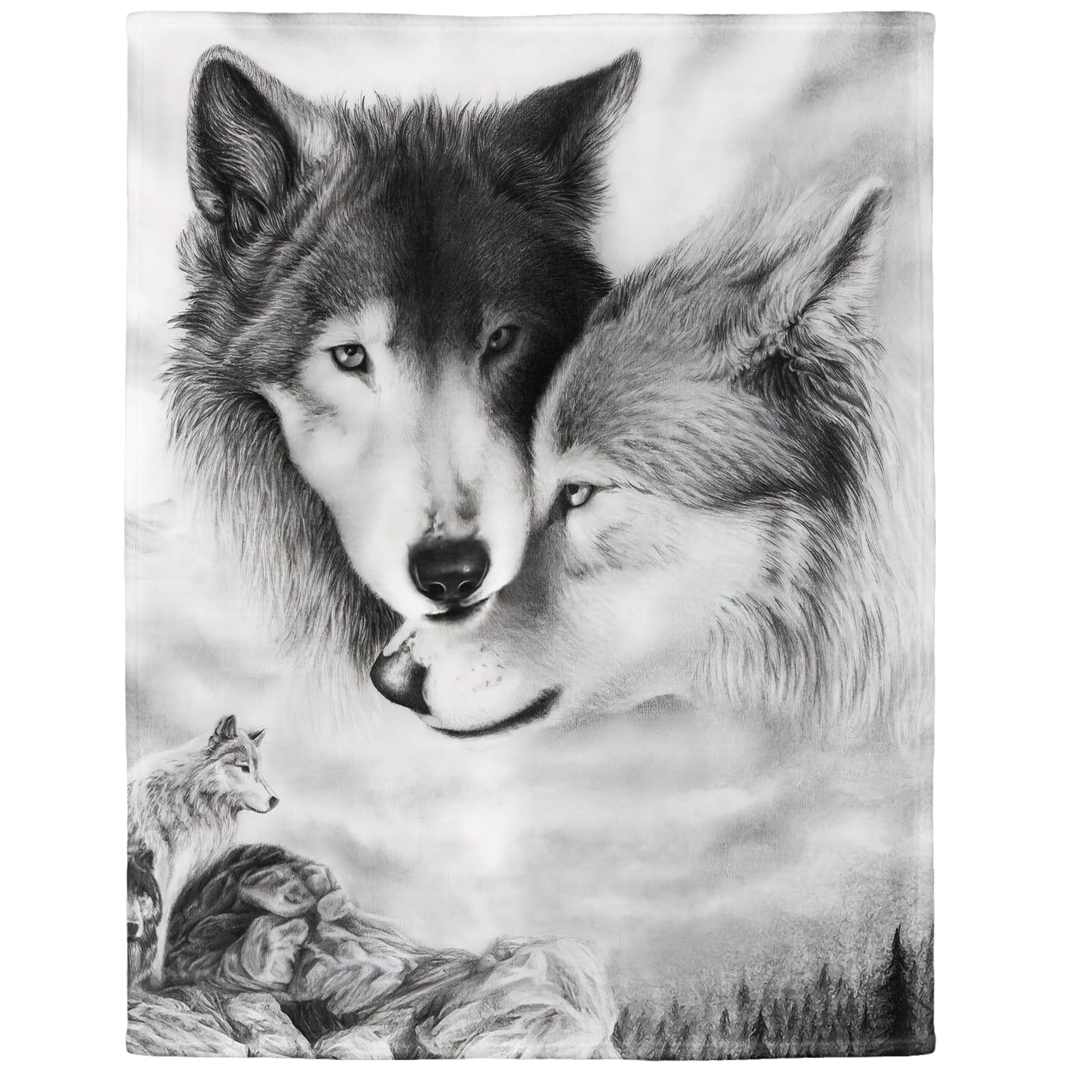 YISUMEI - Soft Fleece Blanket - Black and White Wolf,100 x 150 cm Throw Suitable for Bed or Sofa