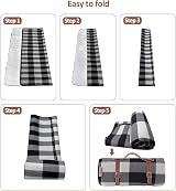 ACTIVE FOREVER 200x200CM Waterproof Picnic Blanket, Black Gray Plaid view 6