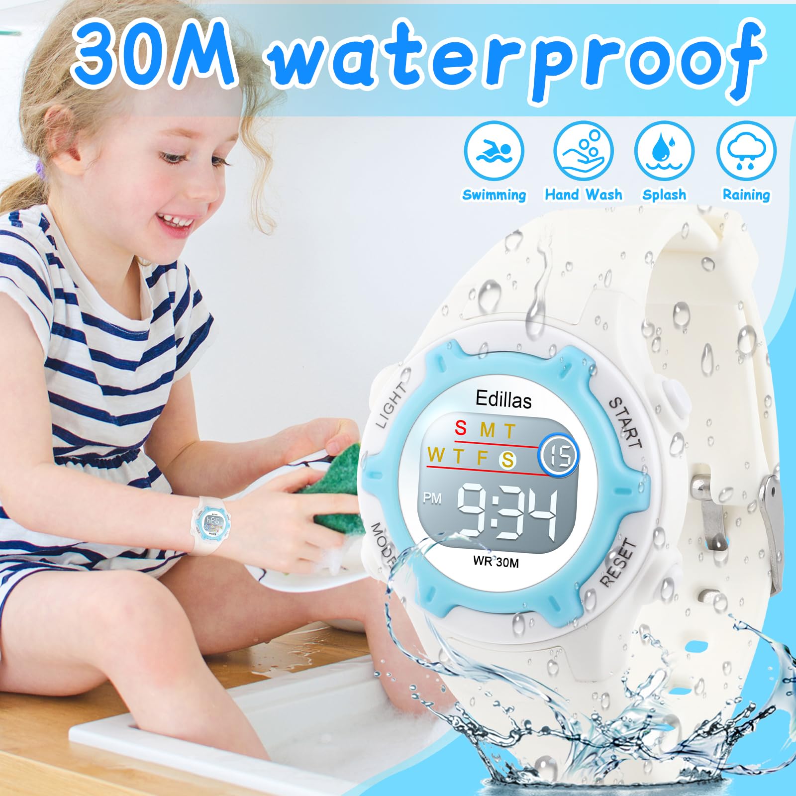 Edillas Kids Watch Digital for Girls Boys, Children Waterproof Watches Multi-Functional with LED Backlight Alarm/Stopwatch for Student Ages 4-13