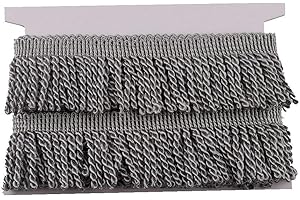 HEARTWISH Curtain Fringes Bullion Fringe Trim 2.5Inch Wide 5 Yards Long,Fabric Trims and Embellishments Curtain Weights Fringes for Sewing DIY Decoration Black Gold White (Gray)
