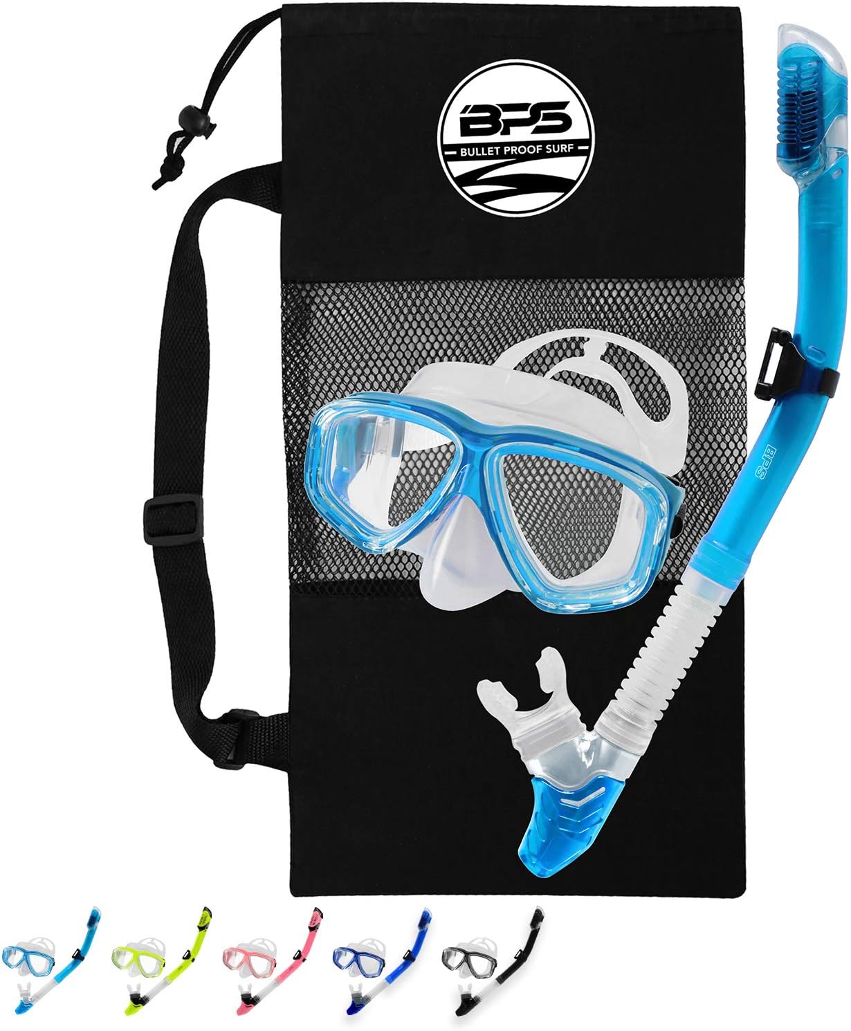 BPS Diving Set with Travel Bag - Free-Diving Snorkel Set with Carry Bag - with Dry Top Snorkel and Snorkel Mask (Aqua Blue) : Sports & Outdoors