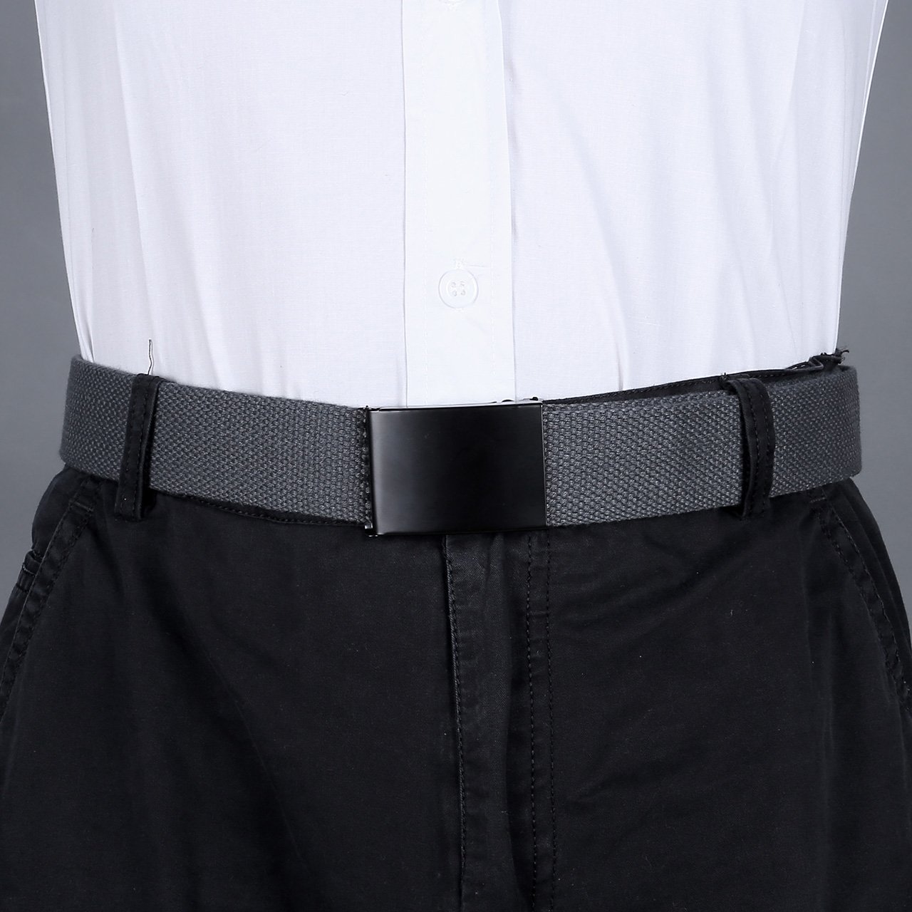 Ayliss Unisex Military Style Canvas Webbing Belt Plain Buckle Waistband (One Size, Black Buckle #2)