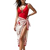 SNYBRECE Women’s One Piece Swimsuit with Skirt Retro Tummy Control Bathing Suit Set with Wrap Cover Up