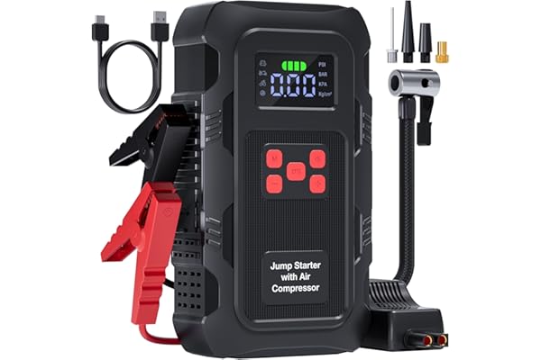 HPBS 5000A Jump Starter with Air Compressor, Portable Car Battery Jump Starter with 150 PSI Tire Inflator for Up to 10.0L Gas and 8.0L Diesel Engines, 12V Jump Box Battery Charger Booster(Red)