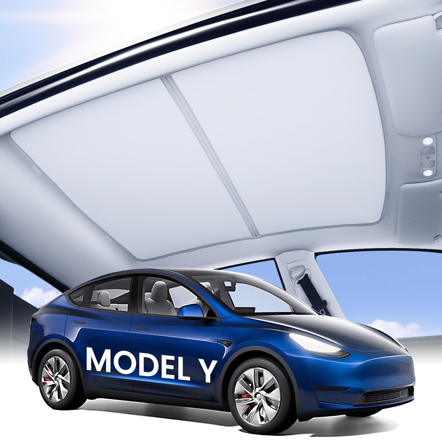 Photo 1 of Zanch Tesla Model Y Sunshade Roof [2025 Cooling Tech, UV Reflective] Magnetic No Sag Foldable Roof Glass Sun Shade for Model Y (2020-2025) Tesla Accessories 2026 2025- Grey