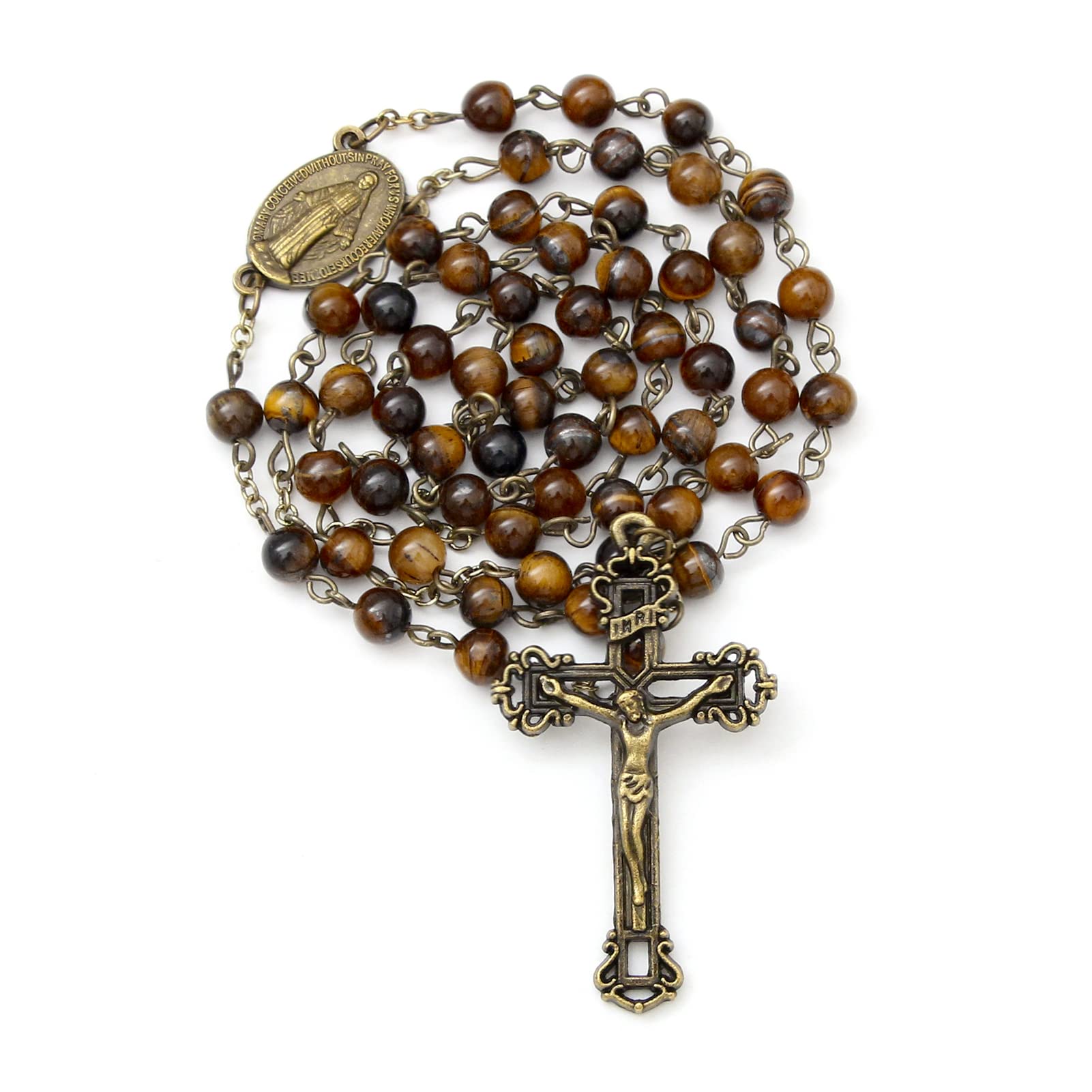KOMI Rosary Beads Catholic for Women Gemstone Rosary Beads Necklace with Crucifix Cross Crystal Pearl Rosary Rosarios Catolicos Catholic Gifts