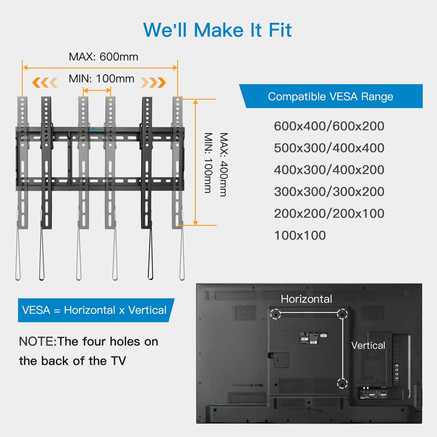 Tilt TV Wall Mount Bracket Low Profile for Most 37-70 Inch LED LCD OLED Plasma Flat Curved Screen TVs, Large Tilting Mount Fits 16-24 Inch Wood Studs Max VESA 600x400mm Holds up to 132lbs by Pipishell: Home Audio & Theater