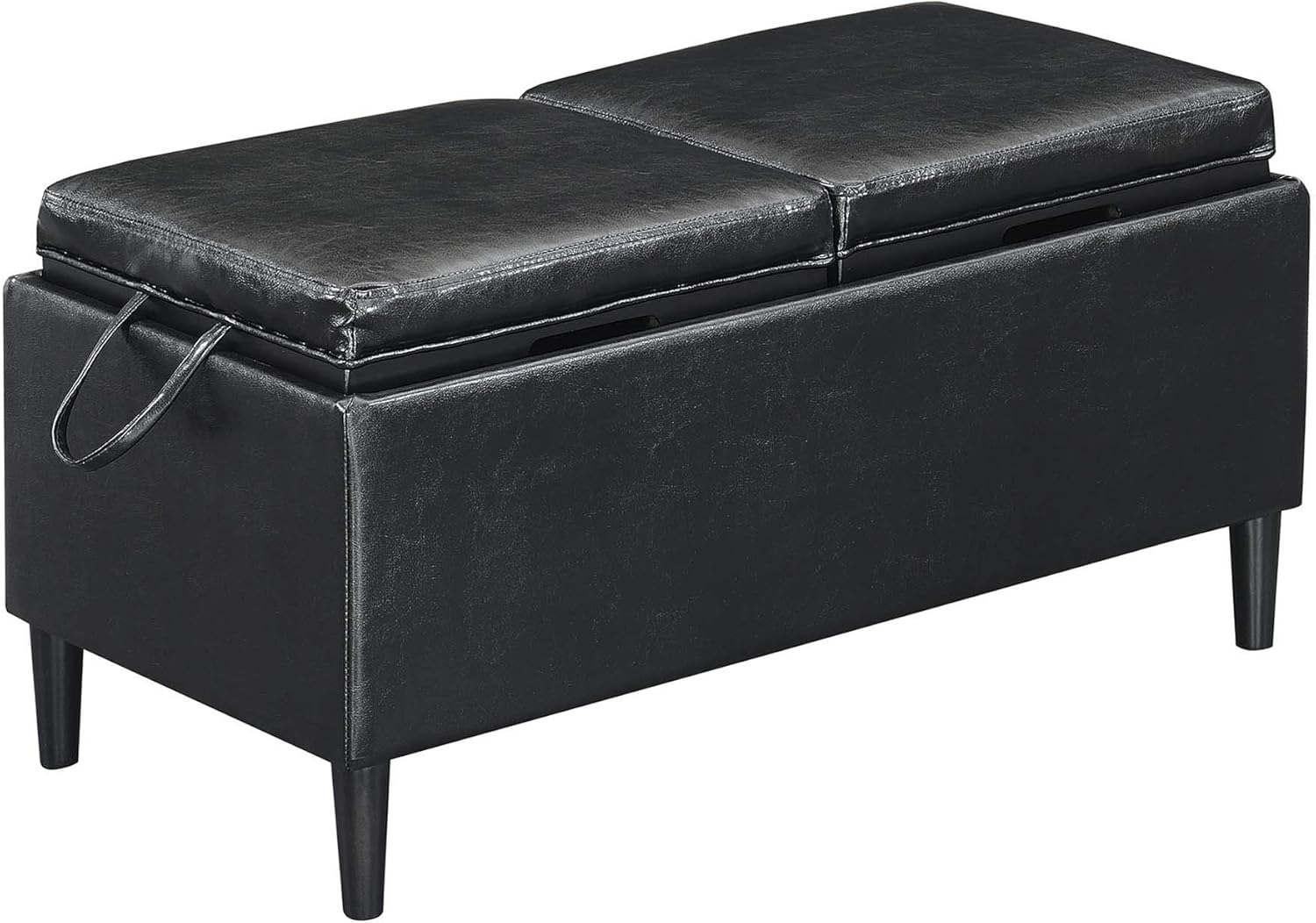 Convenience Concepts Designs4Comfort Magnolia Storage Ottoman with Trays, Black Faux Leather