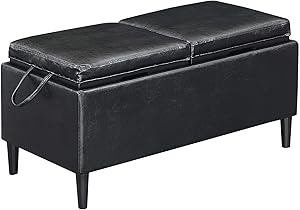Convenience Concepts Designs4Comfort Magnolia Storage Ottoman with Trays, Black Faux Leather