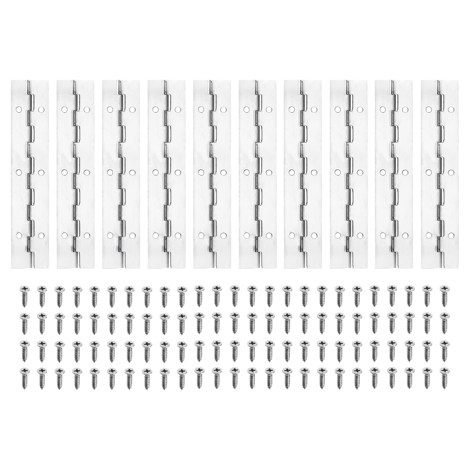 PATIKIL 6x1.2 Inch Piano Hinge,10 Pcs 304 Stainless Steel Continuous Hinge with Holes for Piano Gate Door Wooden Storage Box Cabinet Boat,Silver