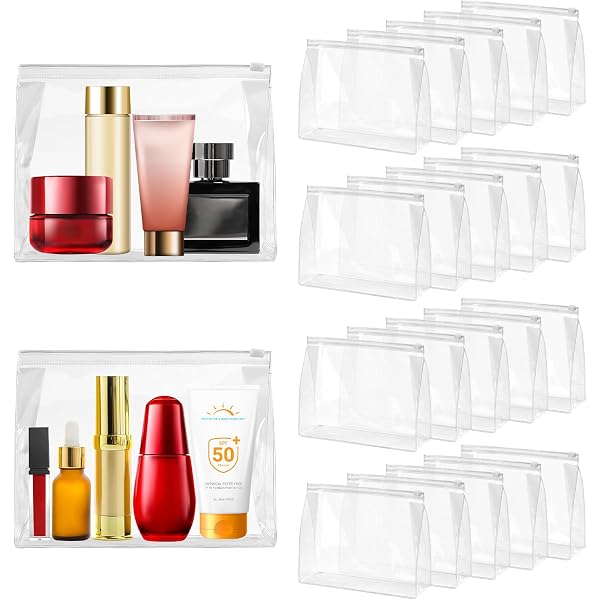 Saintrygo 18 Pack Clear Makeup Bags 7 X 5 PVC Cosmetic Bag Plastic Zippered Pouches Portable Toiletry For Women Men Travel Vacation Bathroom Organizing(Clear Color, Black Border