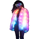 SHINYOU Women Faux Fur Jacket LED Light Up Jacket Halloween Chirstmas Music Festival Gift Winter Night Out Coat Plus Size¡­