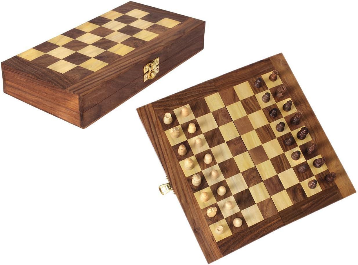 Woodykart Wooden Handmade Folding Chess Board Pocket Size 6x6in