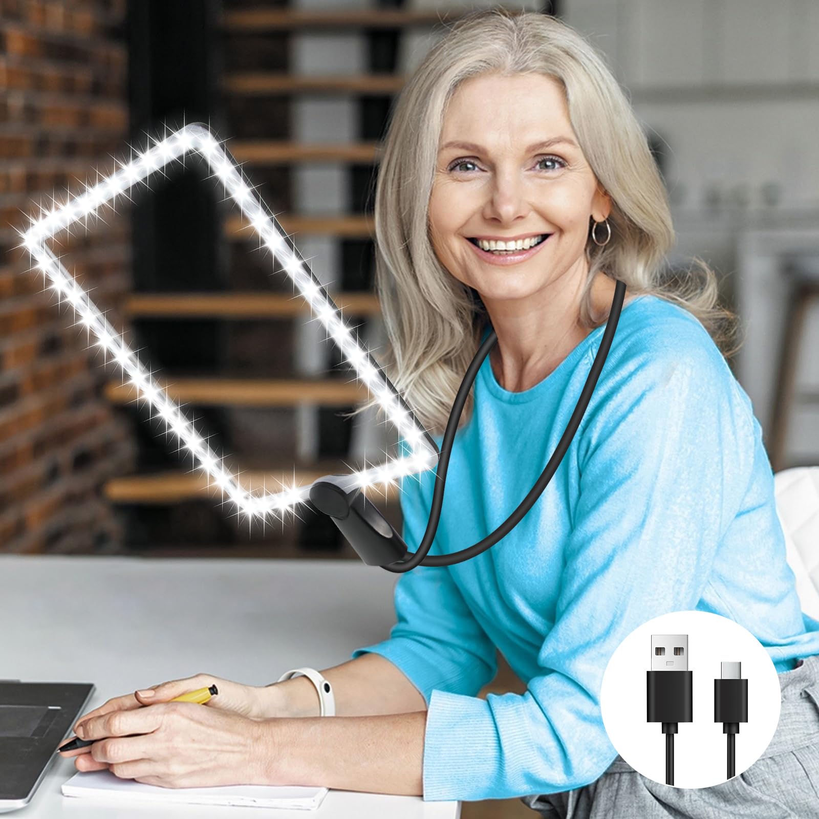 Ntrjtrss JBU-01 Hands Free Magnifying Glass with Light, 50 LED Large Reading Magnifier with Light, 26 x 19 cm, Rechargeable Full Page Magnifier with Flexible Gooseneck, Reading Magnifier for Seniors