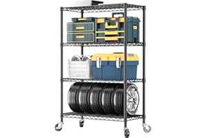 SINGAYE 4 Tier Adjustable Storage Shelf with Wheels,Heavy Duty Storage Shelving Unit Storage Rack Shelves Wire Rack for Garage Office Pantry Kitchen,36" W x 14" D x 57.75" H,1400LBS,Black
