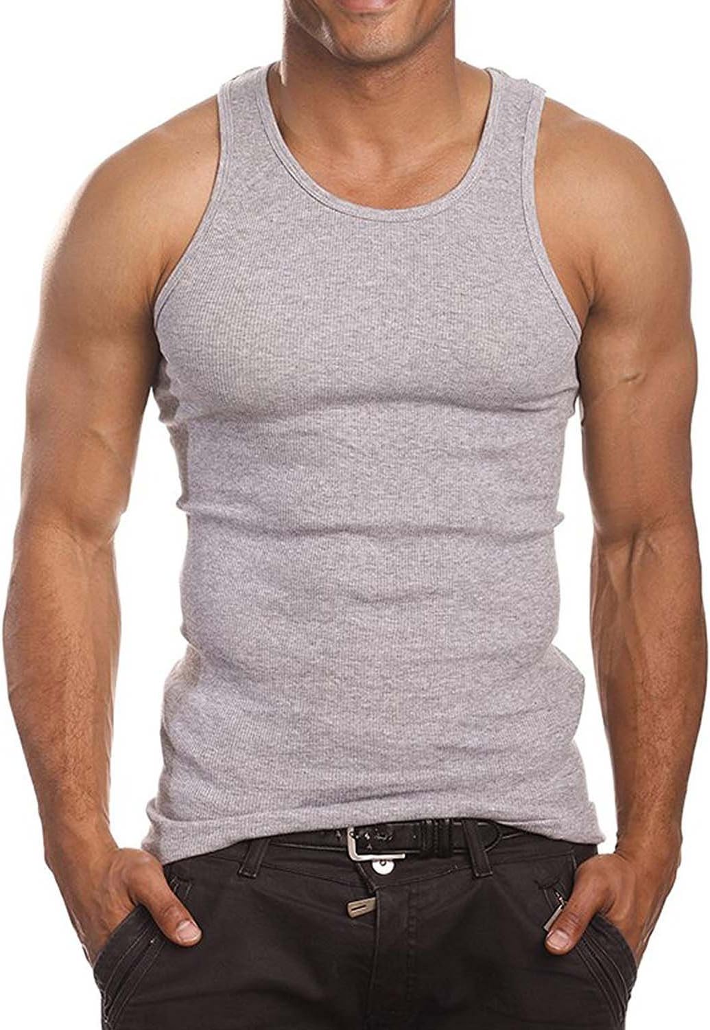 Opperiaya Men's Muscle Top Premium Cotton A-Shirt Beater Ribbed Tank Top Vest