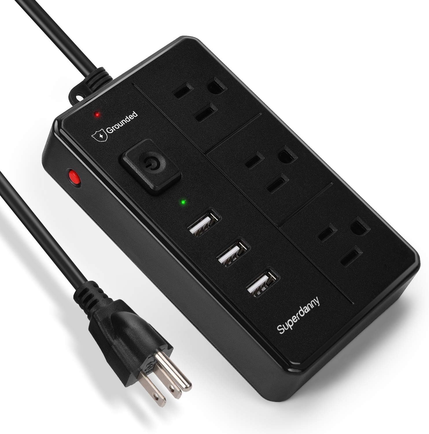 SUPERDANNY Small Travel Power Strip Surge Protector with Child Safety