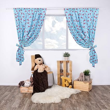 LULANDO Kinderzimmer Vorhänge Kindervorhänge Gardinen (155 cm x 120 cm) mit Zwei Schleifenbändern Zum Verzieren. in kinderfre