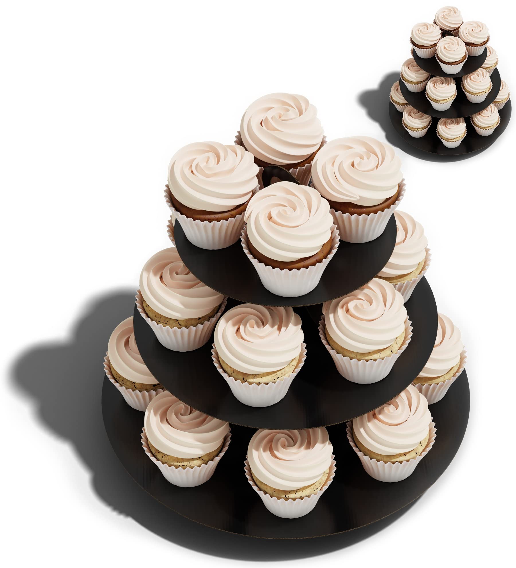 Photo 1 of 2 Pack Cupcake Stand Tower, BLISSUR Black 3 Tier Cupcake Stand, Cardboard Dessert Cupcake Stand Holder for Parties, Tiered Cupcake Stand (Black)