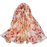 Sichdew Women's 100% Mulberry Silk Scarf Lightweight Long Floral Print Neck Scarf, Beach Wrap & Travel Photography Shawl Gift