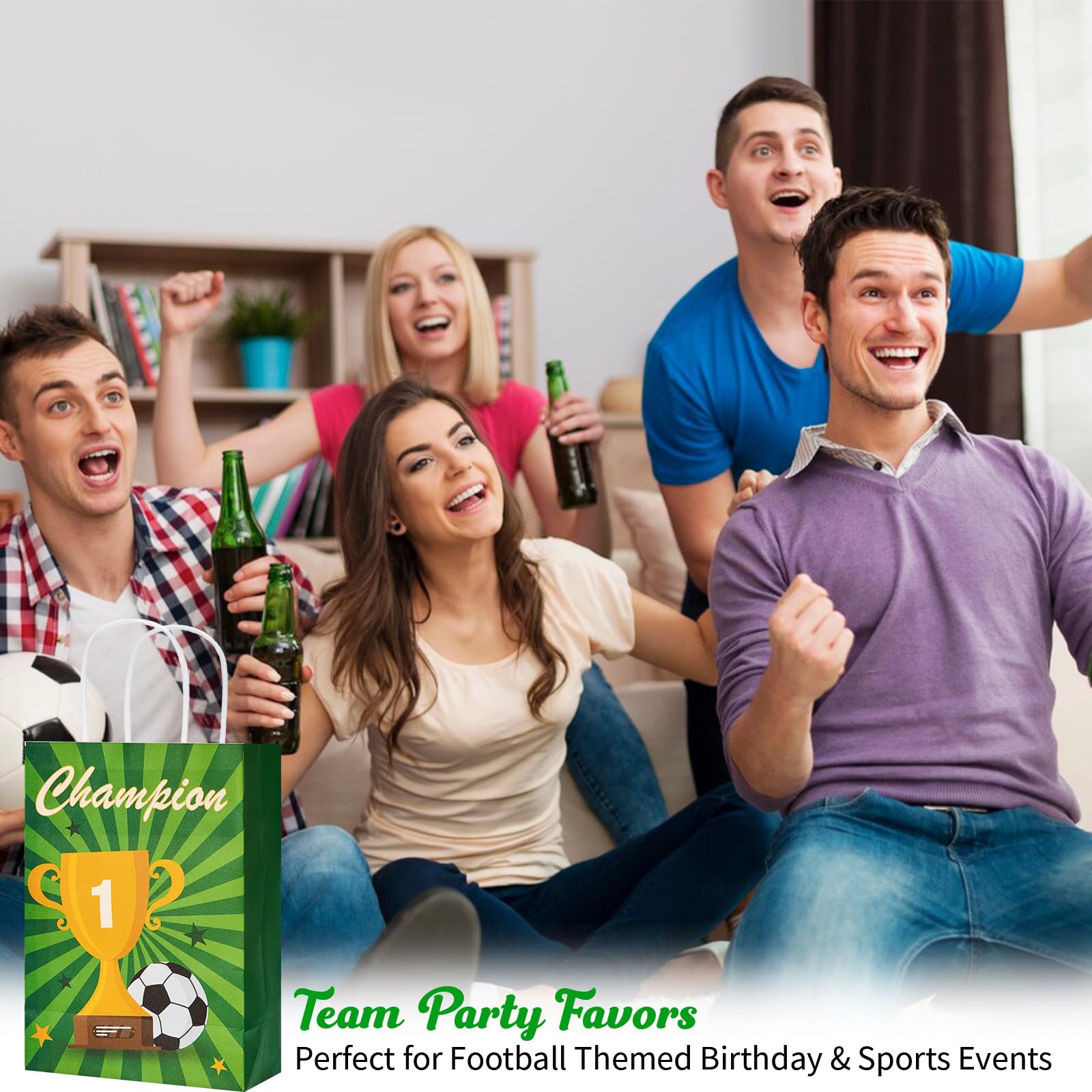 Fußball Papiertüten 32 Stück, Fußball Mitgebsel Tüten Kindergeburtstag Jungen, Geschenktüten mit Griffen, Fußball Party Goodie Bags für Süßigkeiten, Gastgeschenke, kleine Spielzeuge und Party Geschenk 7