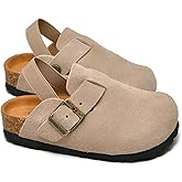 AFWIE Kids Genuine Leather Toddler Clogs,Clogs for Boys Girls Cork Footbed Arch Support Slip Resistant Mules Adjustable Buckle,Non-Slip Slippers,Sandals for Boys Girls