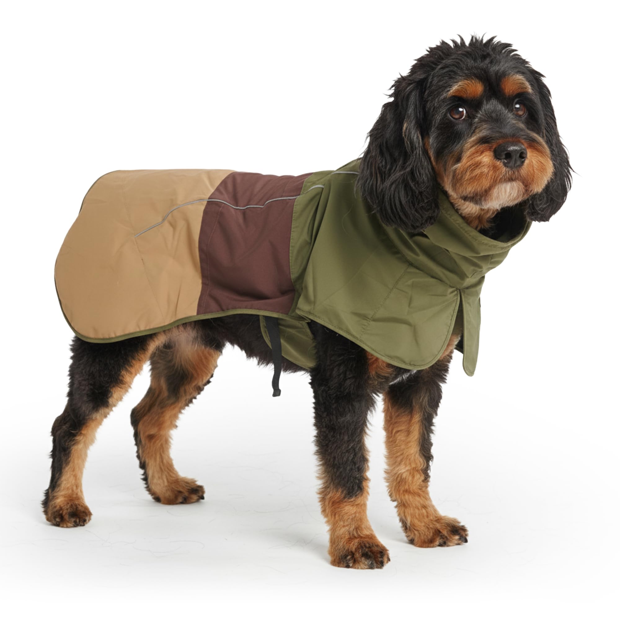 Spark Paws Dog Raincoat, Waterproof Coat Rain Jacket for Small Medium Large Dogs, Reflective Breathable Full-Body Coverage - Green Brown Tan, 2XL