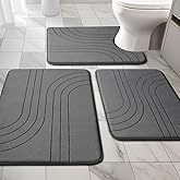YIHOUSE 3 Piece Soft Non Slip Bath Mat Set, Extra Thick Memory Foam Bath Mats for Tub, Toilet and Floor - Machine Washable - Dark Grey