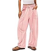 Arssm Womens Baggy Wide Leg Pants Drawstring Barrel Pants Summer Casual Beach Lounge Trousers