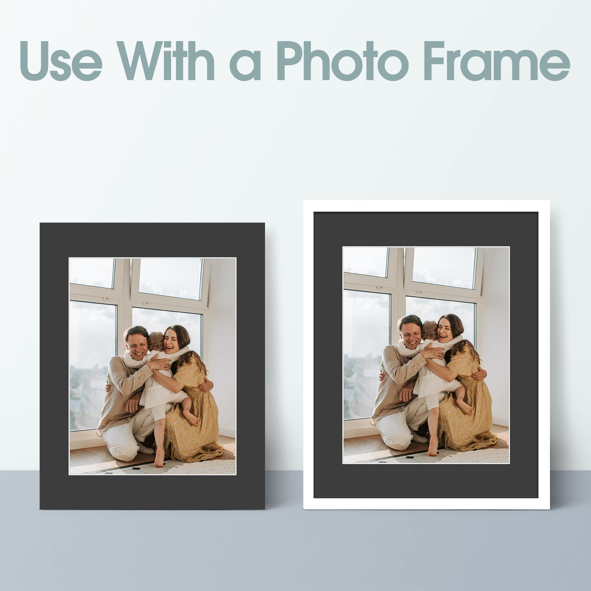 Golden State Art, Complete Pack of 10, Black Pre-Cut 11x14 Photo Mat for 8.5x11 Document with White Core Matte Set. Includes 10 Acid Free Bevel Cut Mattes & 10 Backing Backers Board & 10 Clear Bags