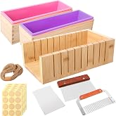 Honeydak 2 Pcs Soap Molds Making Kit with Soap Cutter for Making 42 oz Silicone Loaf Mold Set with Stainless Steel Wavy &amp; Straight Slicer 50 Bags 60 Stickers 32.8 ft Rope for Homemade Craft Supplie