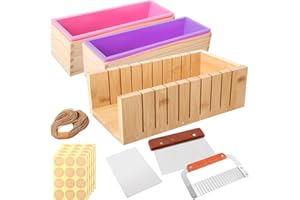Honeydak 2 Pcs Silicone Soap Molds Making Kit 42 oz Silicone Loaf Soap Mold Set with Stainless Steel Wavy & Straight Slicer 50 Bags 60 Stickers 32. 8 ft Rope for Homemade Craft Making Supplies