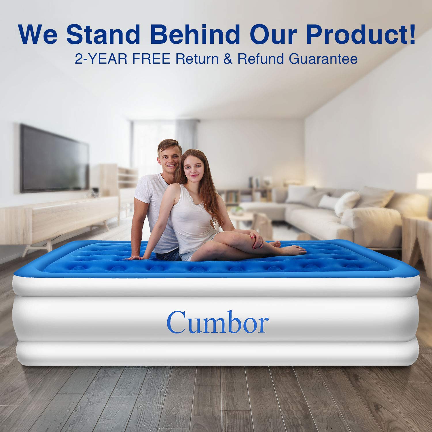 Cumbor Luxury Queen Air Mattress with Builtin Pump, Best Inflatable