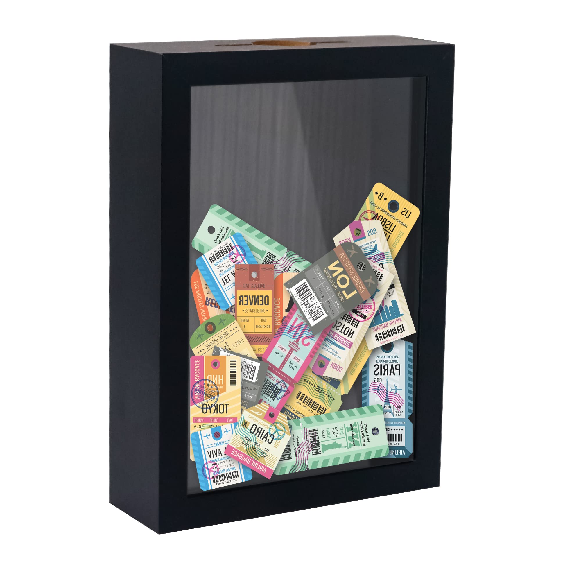 FramePro Ticket Stub Shadow Box Frame with Slot Wine Cork Case Black 5x7 Display Memory and Keepsake Deep Picture Frame